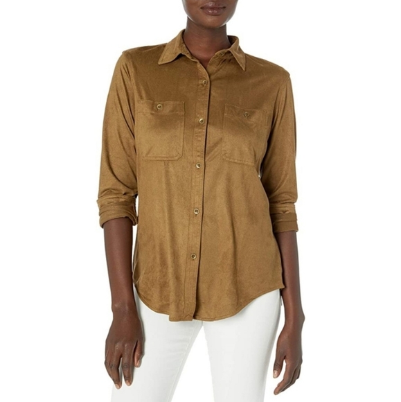 CHAPS Classic Olive Green Faux Suede Shirt S - Picture 4 of 5